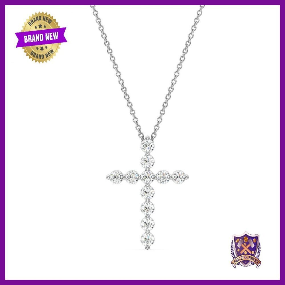 1ct Lab Diamond Cross Pendant Necklace Sterling Silver 18in Chain